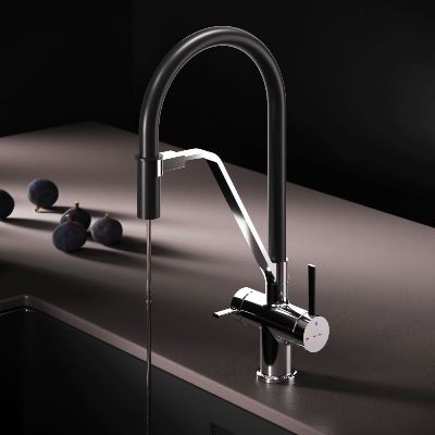 Смеситель для кухни AM.PM Func F8F07802 высокий, хром, с каналом для питьевой воды и гибким черным изливом