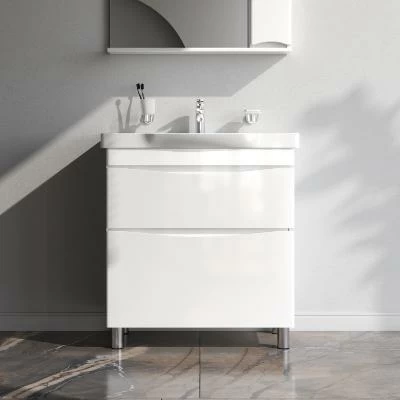 Тумба с раковиной и смесителем 80 AM.PM Like M80FSX0802WG напольная на ножках белый глянец