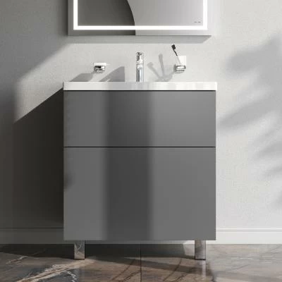 Тумба с раковиной и смесителем 75 AM.PM Gem M90FSX07522GM32 напольная на ножках графит матовый