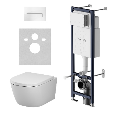 Унитаз подвесной с инсталляцией AM.PM Libre IS110301.601900 сиденьем микролифт, белой механ. клавишей