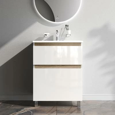 Тумба с раковиной и смесителем 65 AM.PM X-Joy M85AFSX0652WG напольная на ножках белый глянец