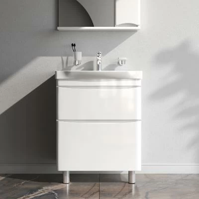 Тумба с раковиной и смесителем 65 AM.PM Like M80FSX0652WG напольная на ножках белый глянец