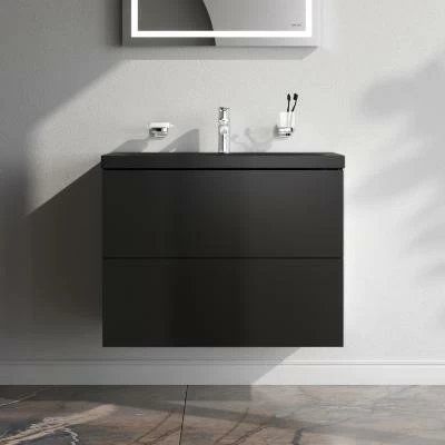 Тумба с раковиной и смесителем 75 AM.PM Gem M90FHX07522BM подвесная черная матовая