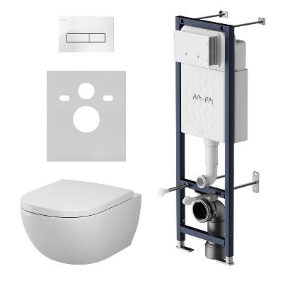 Унитаз подвесной безободковый с инсталляцией AM.PM Above IS110301.9X1900 сиденьем микролифт, белой механ. клавишей