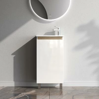 Тумба с раковиной и смесителем 45 AM.PM X-Joy M85AFSX0451WG напольная на ножках белый глянец