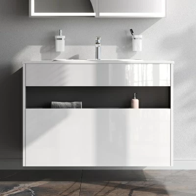 Тумба с раковиной и смесителем 100 AM.PM Func M8FFUX1001WG подвесная/напольная на ножках белый глянец