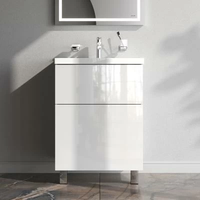 Тумба с раковиной и смесителем 60 AM.PM Gem M90FSX06022WG32 напольная на ножках белый глянец