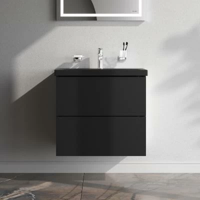 Тумба с раковиной и смесителем 60 AM.PM Gem M90FHX06022BM подвесная черная матовая