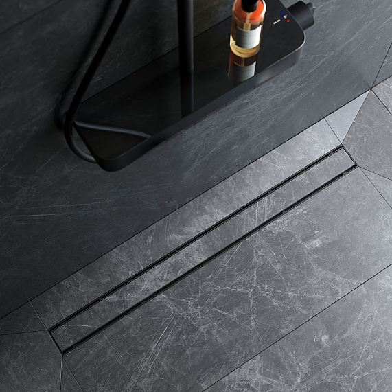 Душевой трап (лоток) 90 AM.PM PrimeFlow W02SC-U11-090-04BM комбинированный затвор с черной матовой решеткой под плитку-2