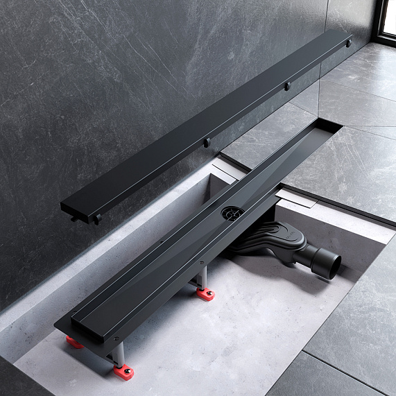 Душевой трап (лоток) 80 AM.PM MasterFlow W01SC-U11-080-04BM комбинированный затвор с черной матовой решеткой под плитку-15