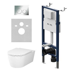 Унитаз подвесной безободковый с инсталляцией AM.PM Func IS90151.8F1701 сиденьем микролифт, хром механ. клавишей