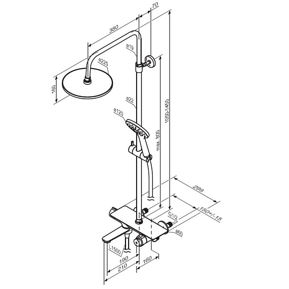 Душевая система Damixa Jupiter 977760300 стойка с тропическим душем, термостатом, смесителем, изливом, черная матовая-5