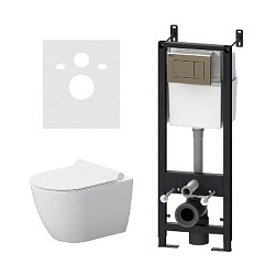 Подвесной унитаз безободковый с инсталляцией Damixa Apollo DX22.IS10151.1700 сиденьем микролифт, хром механ. клавишей