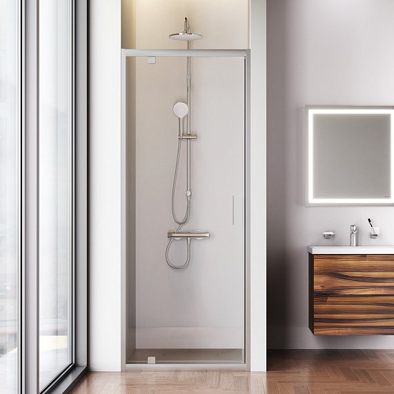 Душевая перегородка с дверью 80x195 AM.PM Gem W90G-80-1P-MT прозрачное стекло, профиль серебристый-1