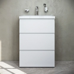 Тумба с раковиной и смесителем 60 AM.PM Gem S M91FSX0602WG напольная на ножках белый глянец