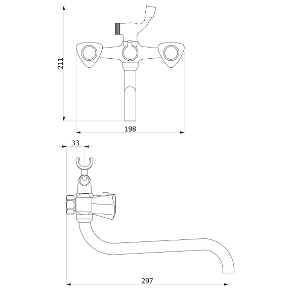 Смеситель для ванны и душа Damixa Object 349500000 длинный излив, душевая лейка, шланг 1500, хром-3