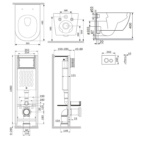 Унитаз подвесной с инсталляцией AM.PM Libre IS110138.601900 сиденьем микролифт, черной механ. клавишей-1