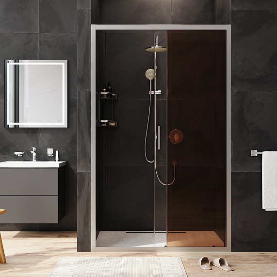 Душевая перегородка с дверью 120x195 AM.PM Gem W90G-120-1-195MBr бронзовое стекло, профиль серебристый-2