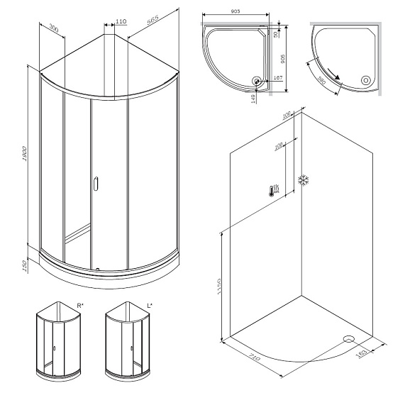 Душевая кабина 90x90 AM.PM X-Joy W88C-301-090GG профиль графит, низкий поддон-6