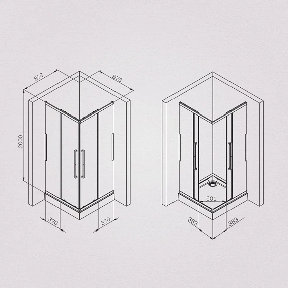 Душевое ограждение без поддона 90x90 AM.PM Func W84G-403-9090-BT профиль черный матовый-6