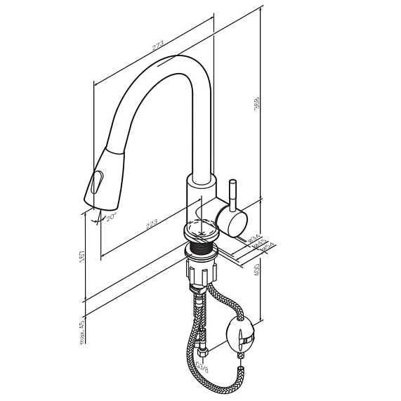Смеситель для кухни AM.PM X-Joy S F85B07522 высокий, с выдвижным изливом, черный-10