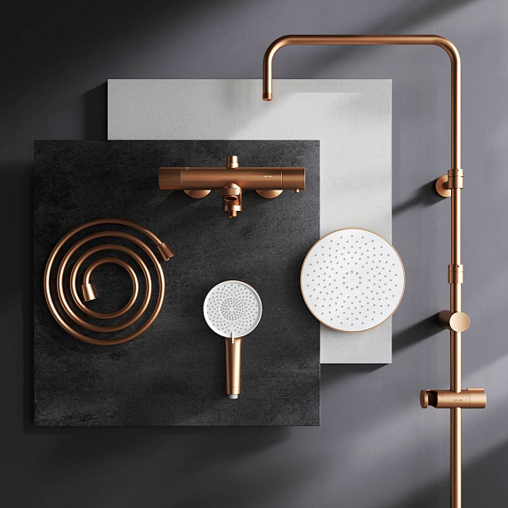 Душевая система AM.PM X-Joy F0785A544 стойка с тропическим душем, термостатом, смесителем, изливом, розовое золото-3