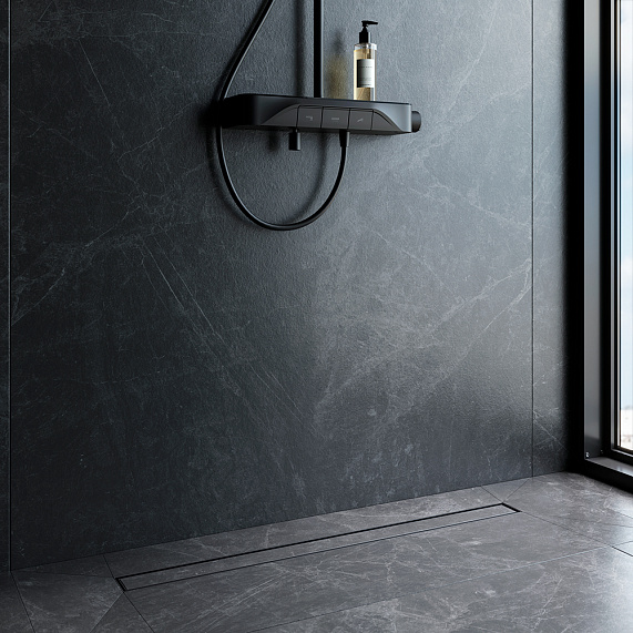 Душевой трап (лоток) 90 AM.PM MasterFlow W01SC-U11-090-04BM комбинированный затвор с черной матовой решеткой под плитку-4