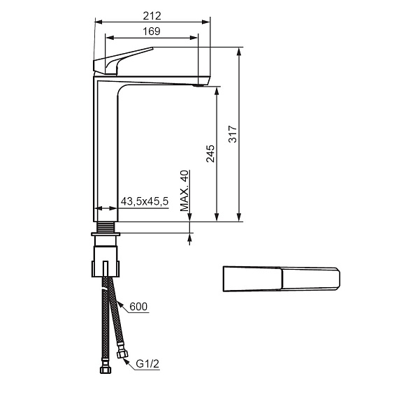 Смеситель для раковины (умывальника) Damixa Merkur 400250300 высокий, черный-2