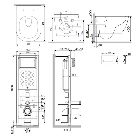 Унитаз подвесной с инсталляцией AM.PM Libre IS110301.601900 сиденьем микролифт, белой механ. клавишей-1