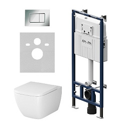 Унитаз подвесной безободковый с инсталляцией AM.PM Gem IS100251.901701 сиденьем микролифт, хром механ. клавишей