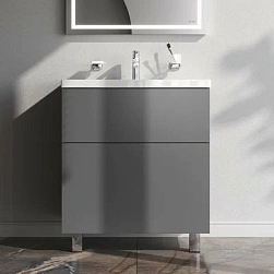 Тумба с раковиной и смесителем 75 AM.PM Gem M90FSX07522GM32 напольная на ножках графит матовый