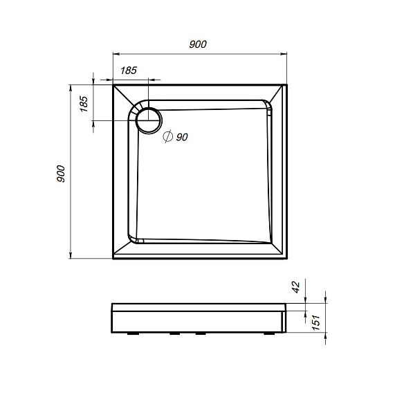 Душевой уголок с поддоном 90x90 AM.PM Gem W90G-404-090MT прозрачное стекло, профиль серебристый-2