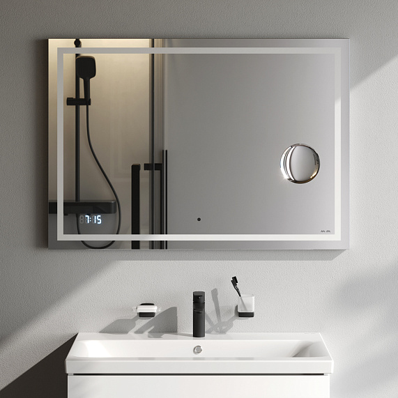 Зеркало с подсветкой в ванную прямоугольное 100 AM.PM Gem M91AMOX1003WG сенсорное с часами и косметическим зеркалом-1