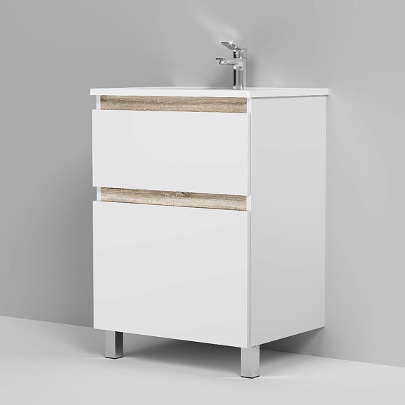 Тумба с раковиной и смесителем 60 AM.PM X-Joy M85AFSX06021WG напольная на ножках белый глянец-4