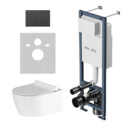 Подвесной унитаз безободковый с инсталляцией Damixa Jupiter IS110138.DX77C1700 сиденьем микролифт, черной механ. клавишей