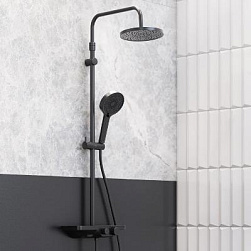 Душевая система Damixa Apollo 947730300 стойка с тропическим душем, изливом, черная