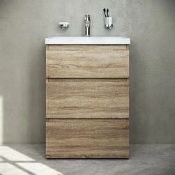 Тумба с раковиной и смесителем 60 AM.PM Gem S M91FSX0602OF напольная на ножках под дерево светлый дуб