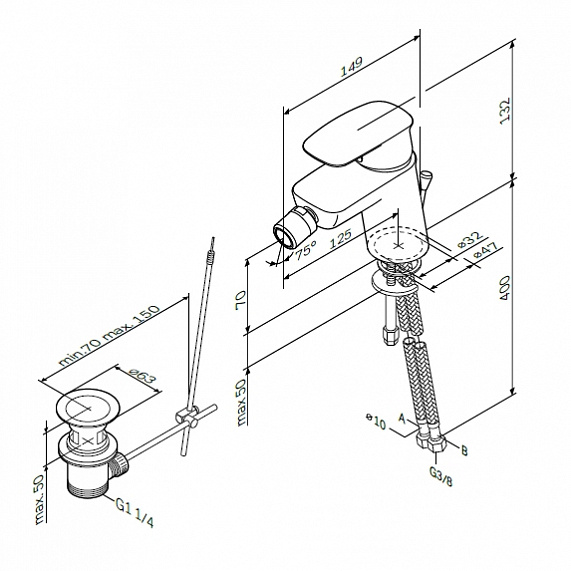 Смеситель для биде AM.PM Spirit 2.1 F71A83100 с донным клапаном, хром-5