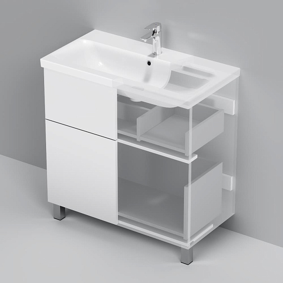 Тумба с раковиной и смесителем 80 AM.PM Gem M90FSX0802WG напольная белый глянец-3