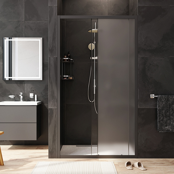 Душевая перегородка с дверью 110x195 AM.PM Gem W90G-110-1-195BM матовое стекло, профиль черный матовый-2