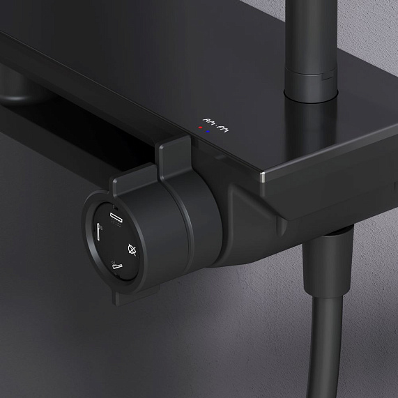 Душевая система AM.PM Gem F0790722 стойка с тропическим душем, смесителем, изливом, черный-3