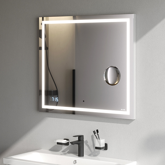 Зеркало с подсветкой в ванную прямоугольное 80 AM.PM Gem M91AMOX0803WG сенсорное с часами и косметическим зеркалом-2
