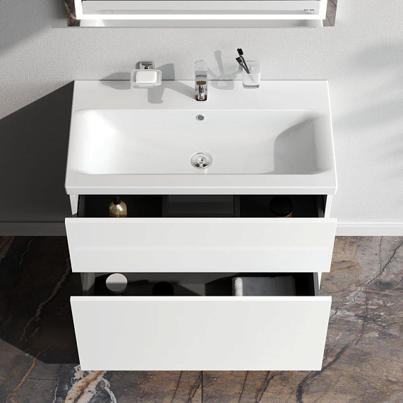 Тумба с раковиной и смесителем 80 AM.PM Gem M90FSX0802WG напольная белый глянец-1