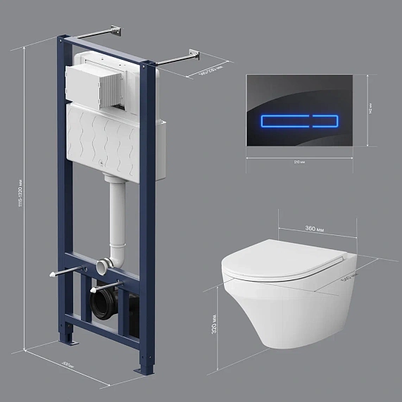 Унитаз подвесной безободковый с инсталляцией AM.PM Inspire IS450A38.501700 сиденьем микролифт, черной сенс. клавишей-9