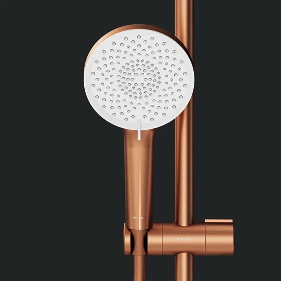 Душевая система AM.PM X-Joy F0785A444 стойка с тропическим душем, термостатом, смесителем, розовое золото-5