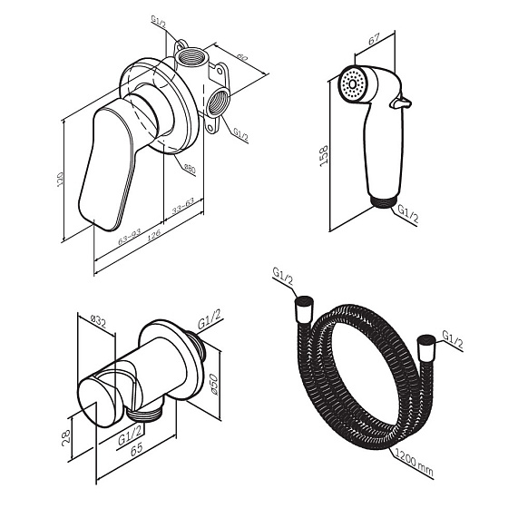 Гигиенический душ со смесителем AM.PM X-Joy F40H85A22 черный встраиваемый, шланг 1200, держатель-11