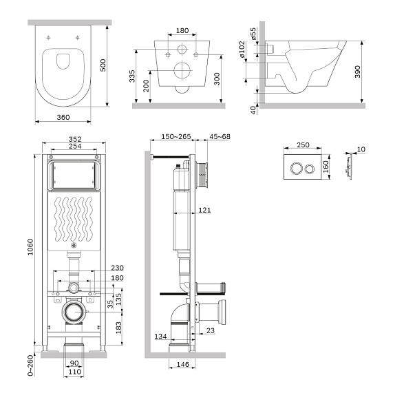 Унитаз подвесной безободковый с инсталляцией AM.PM ErgoFit IS110138.741701 сиденьем микролифт, черной механ. клавишей-2