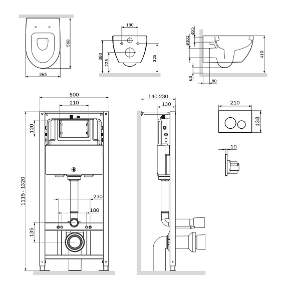 Унитаз подвесной с инсталляцией AM.PM Awe IS49051.111738 сиденьем микролифт, хром пневм. клавишей-7