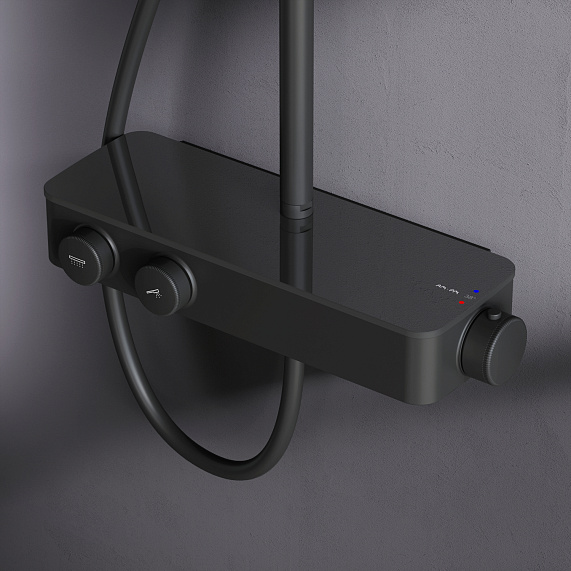 Душевая система AM.PM Inspire 2.0 F0750A422 стойка с тропическим душем, термостатом, смесителем, черная матовая-2