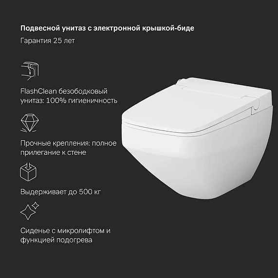 Унитаз-биде подвесной безободковый с инсталляцией AM.PM Inspire 2.0 IS450A38.CCC50A сиденьем микролифт, черной сенс. клавишей-5
